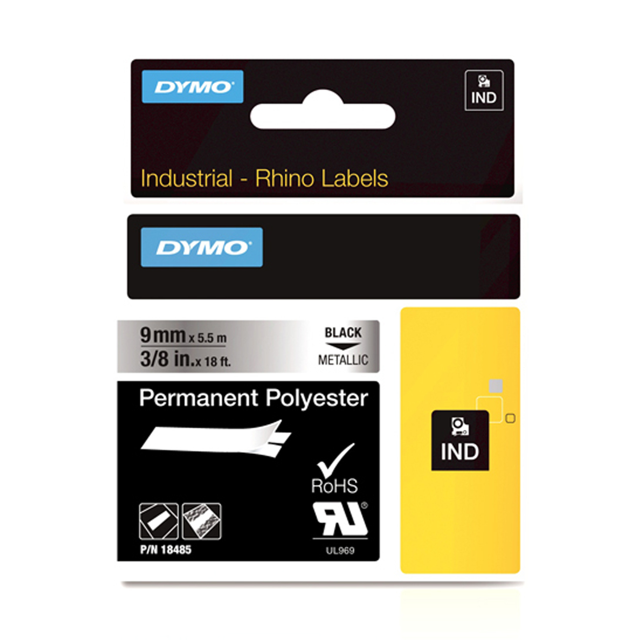 Фото Лента Dymo S0718170/18485 (9 мм, черный на металлизированной) Фото Лента Dymo S0718170/18485 (9 мм, черный на металлизированной)