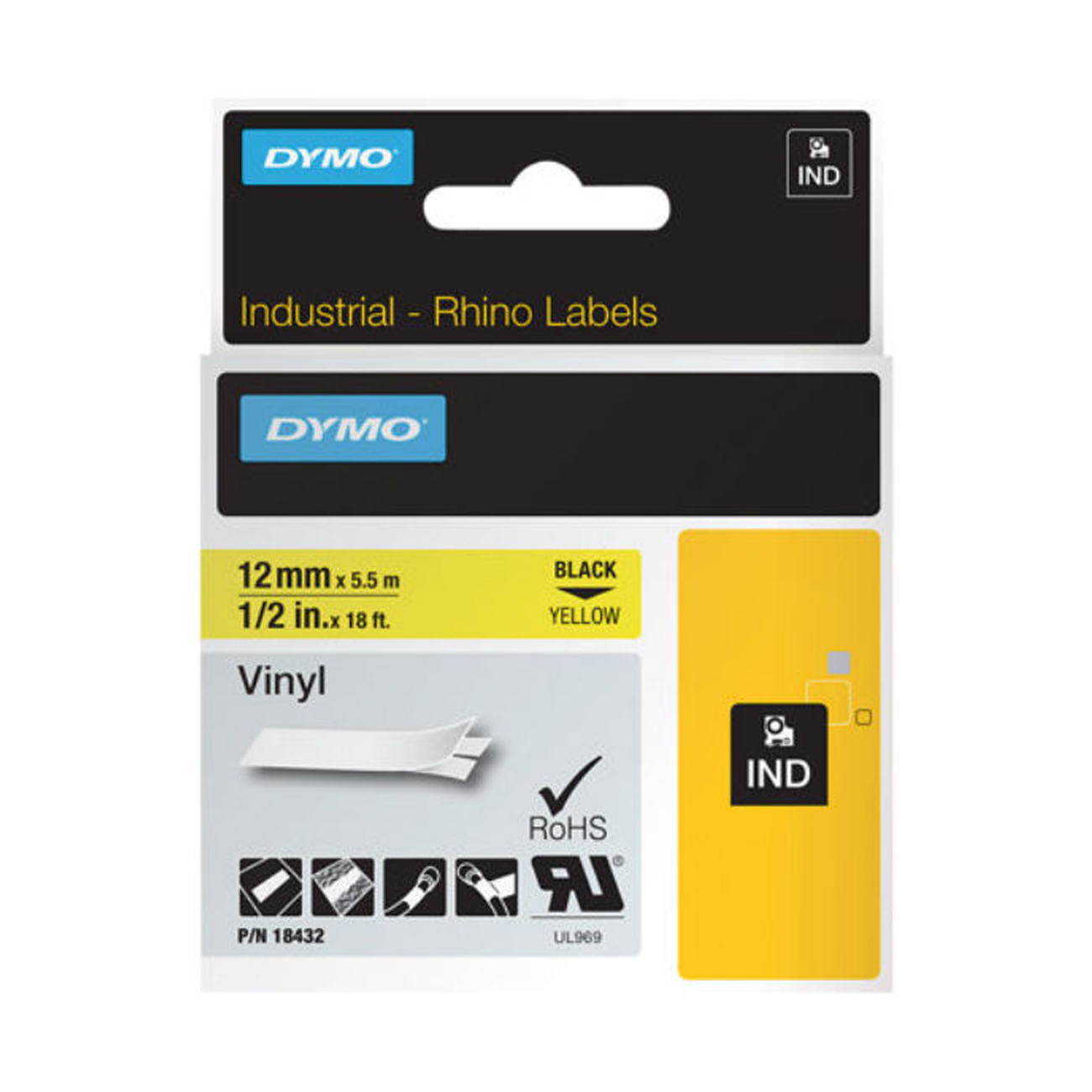 Фото Лента Dymo S0718450/18432 (12 мм, черный на желтом) Фото Лента Dymo S0718450/18432 (12 мм, черный на желтом)