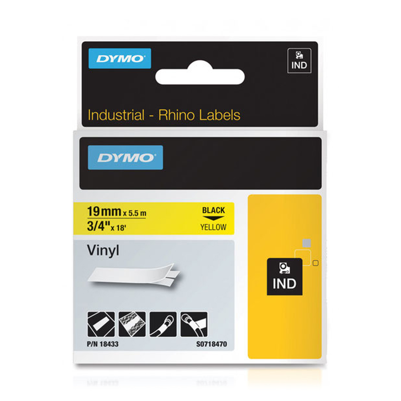 Фото Лента Dymo S0718470/18433 (19 мм, черный на желтом) Фото Лента Dymo S0718470/18433 (19 мм, черный на желтом)