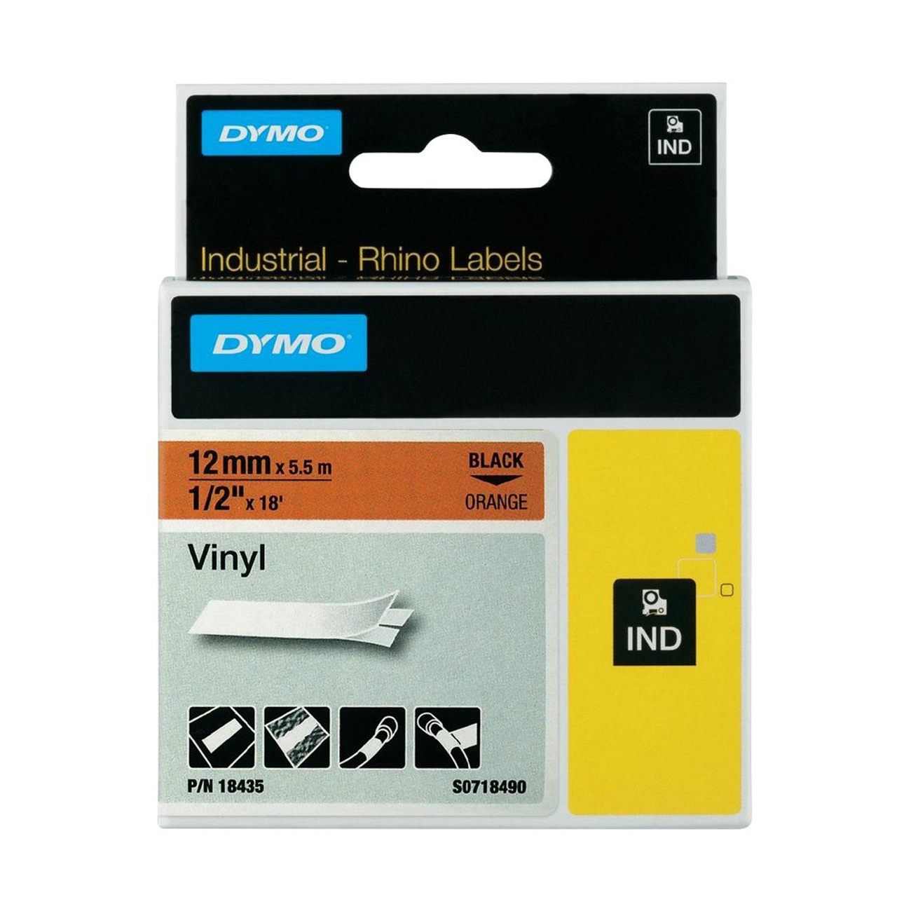 Фото Лента Dymo S0718490/18435 (12 мм, черный на оранжевом) Фото Лента Dymo S0718490/18435 (12 мм, черный на оранжевом)