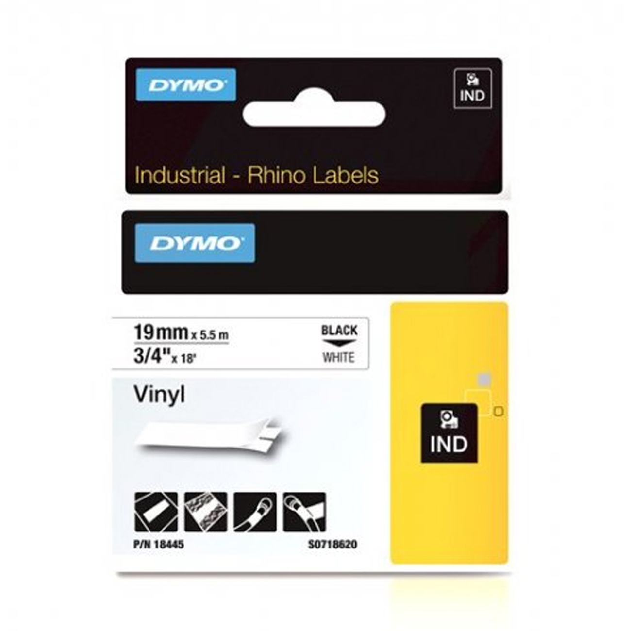 Фото Лента Dymo S0718620/18445 (19 мм, черный на белом) Фото Лента Dymo S0718620/18445 (19 мм, черный на белом)